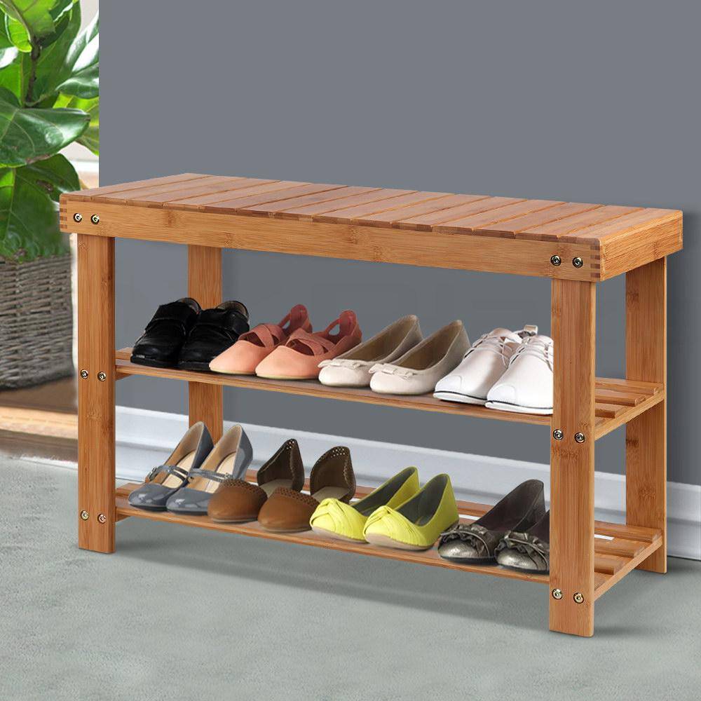 Artiss Bamboo Shoe Rack Wooden Seat Bench Organiser Shelf Stool - Newstart Furniture