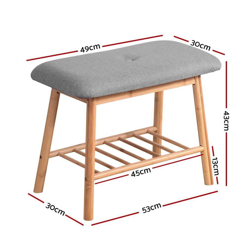 Artiss Shoe Rack Seat Bench Chair Shelf Organisers Bamboo Grey - Newstart Furniture
