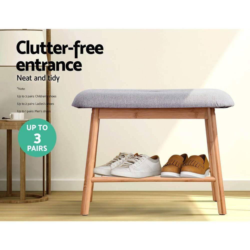 Artiss Shoe Rack Seat Bench Chair Shelf Organisers Bamboo Grey - Newstart Furniture