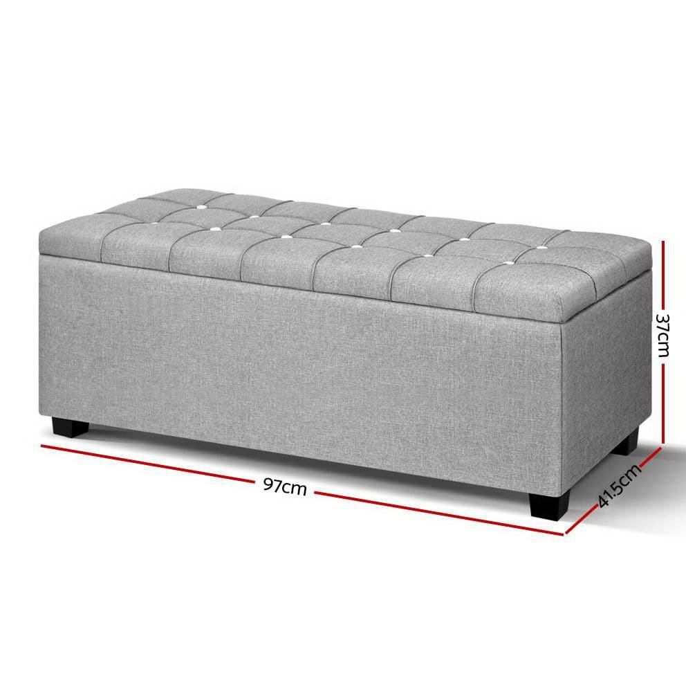 Artiss Blanket Box Storage Ottoman Fabric Foot Stool Grey - Newstart Furniture