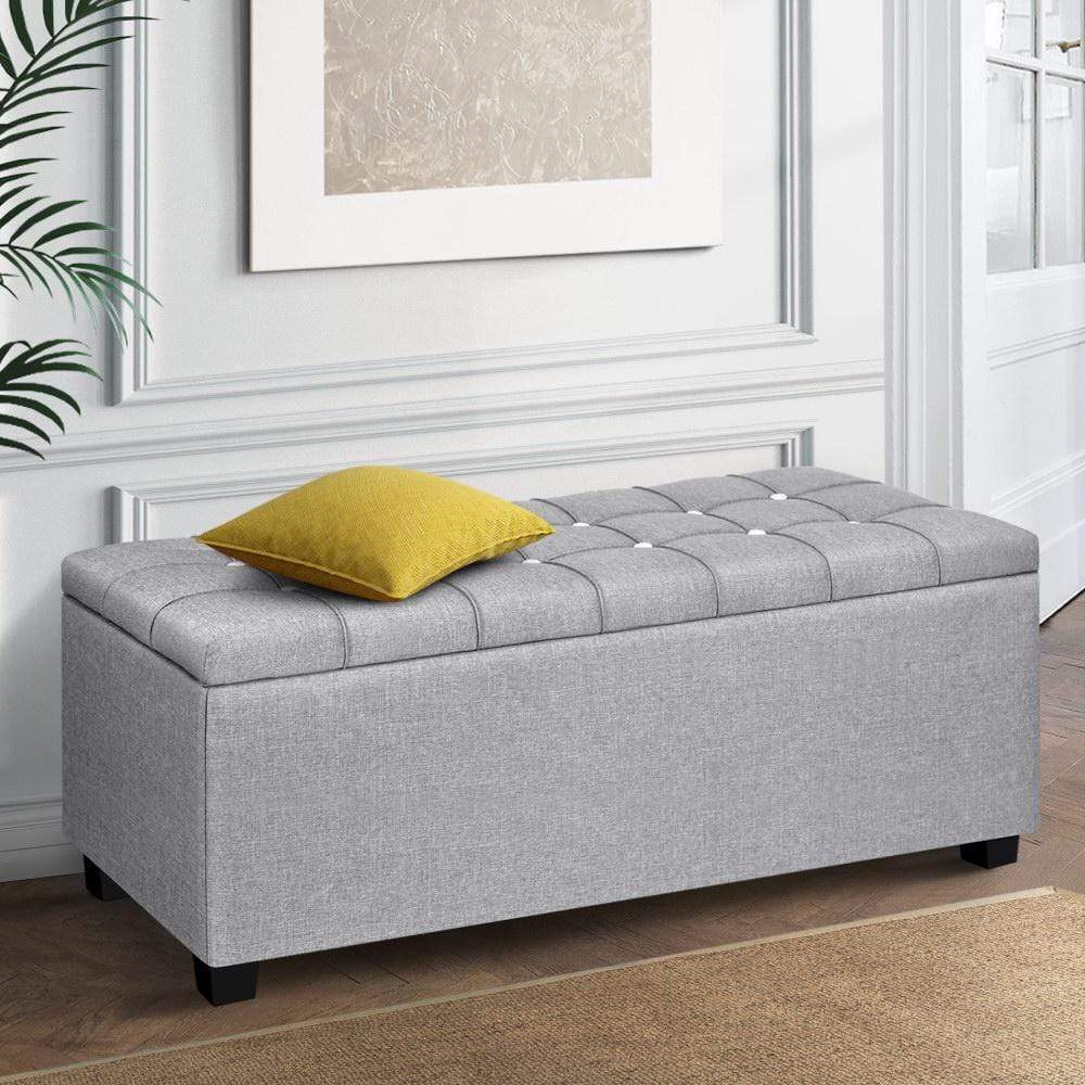 Artiss Blanket Box Storage Ottoman Fabric Foot Stool Grey - Newstart Furniture