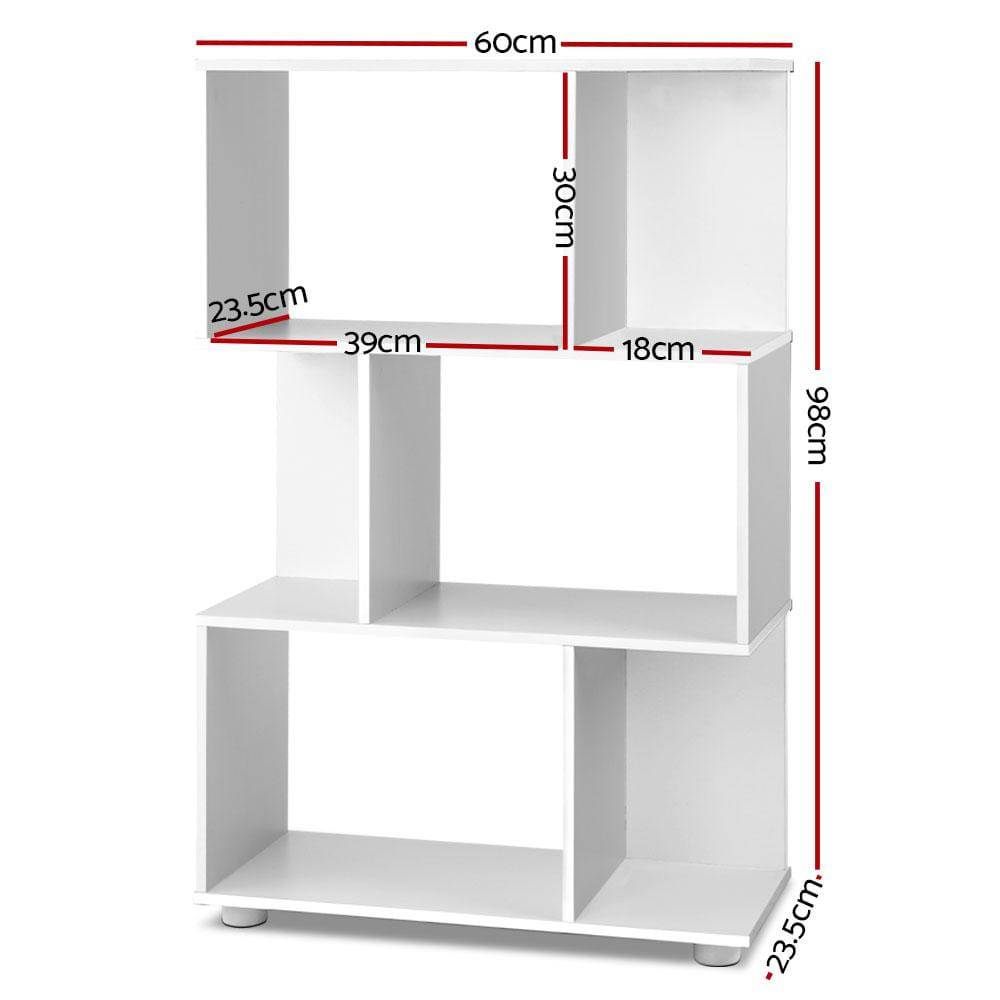 Artiss 3 Tier Zig Zag Bookshelf - White - Newstart Furniture