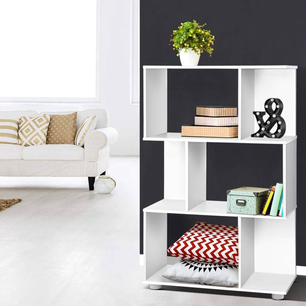 Artiss 3 Tier Zig Zag Bookshelf - White - Newstart Furniture