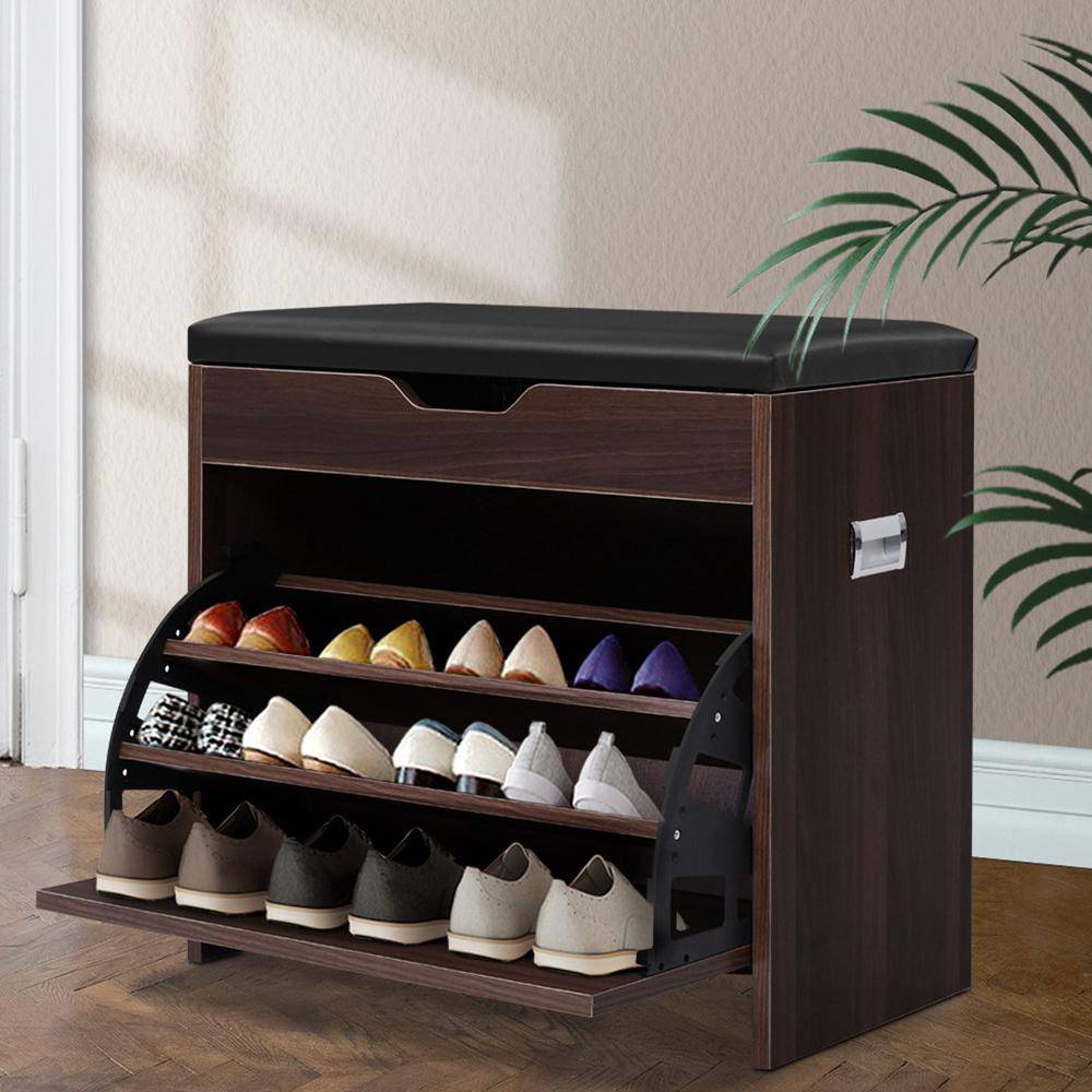 Artiss 12 Pairs Shoe Cabinet Organiser Wooden Storage Bench Stool - Newstart Furniture