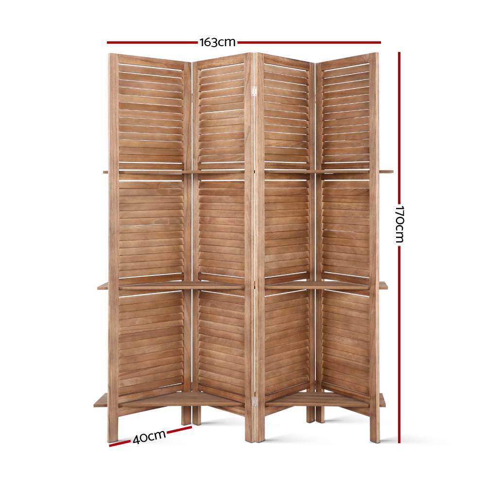 Artiss Room Divider Privacy Screen Foldable Partition Stand 4 Panel Brown - Newstart Furniture