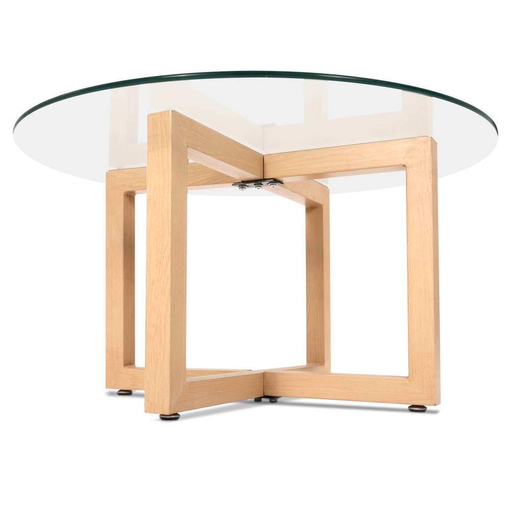 Artiss Tempered Glass Round Coffee Table - Beige - Newstart Furniture