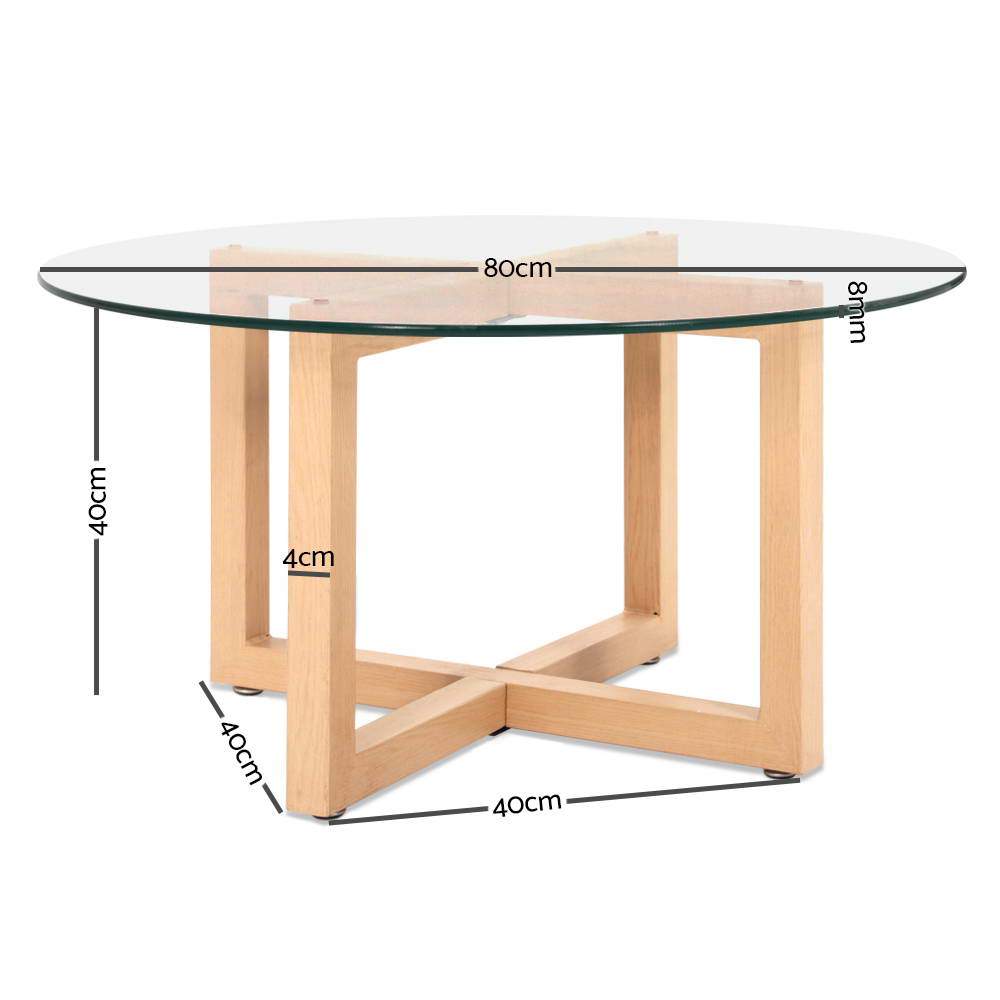 Artiss Tempered Glass Round Coffee Table - Beige - Newstart Furniture