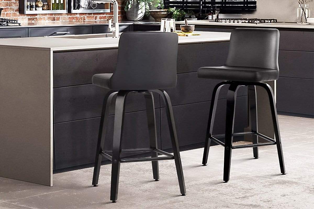 Artiss Set of 2 Wooden PU Leather Bar Stool - Black - Newstart Furniture