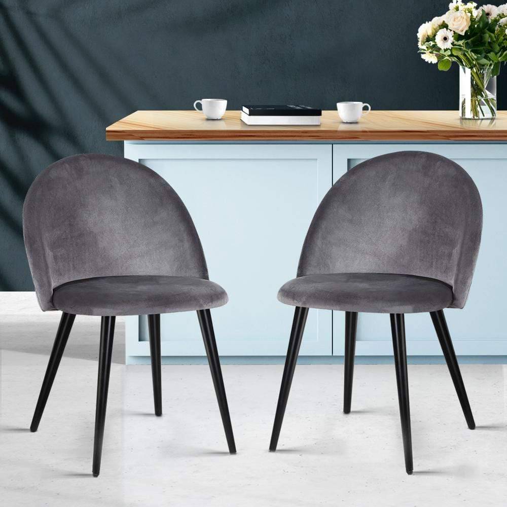 Artiss Set of 2 Velvet Modern Dining Chair - Dark Grey - Newstart Furniture