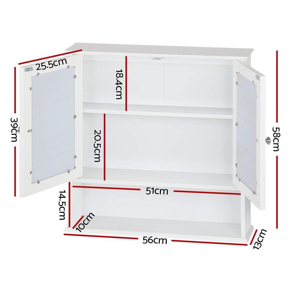 Artiss Bathroom Tallboy Storage Cabinet with Mirror - White - Newstart Furniture