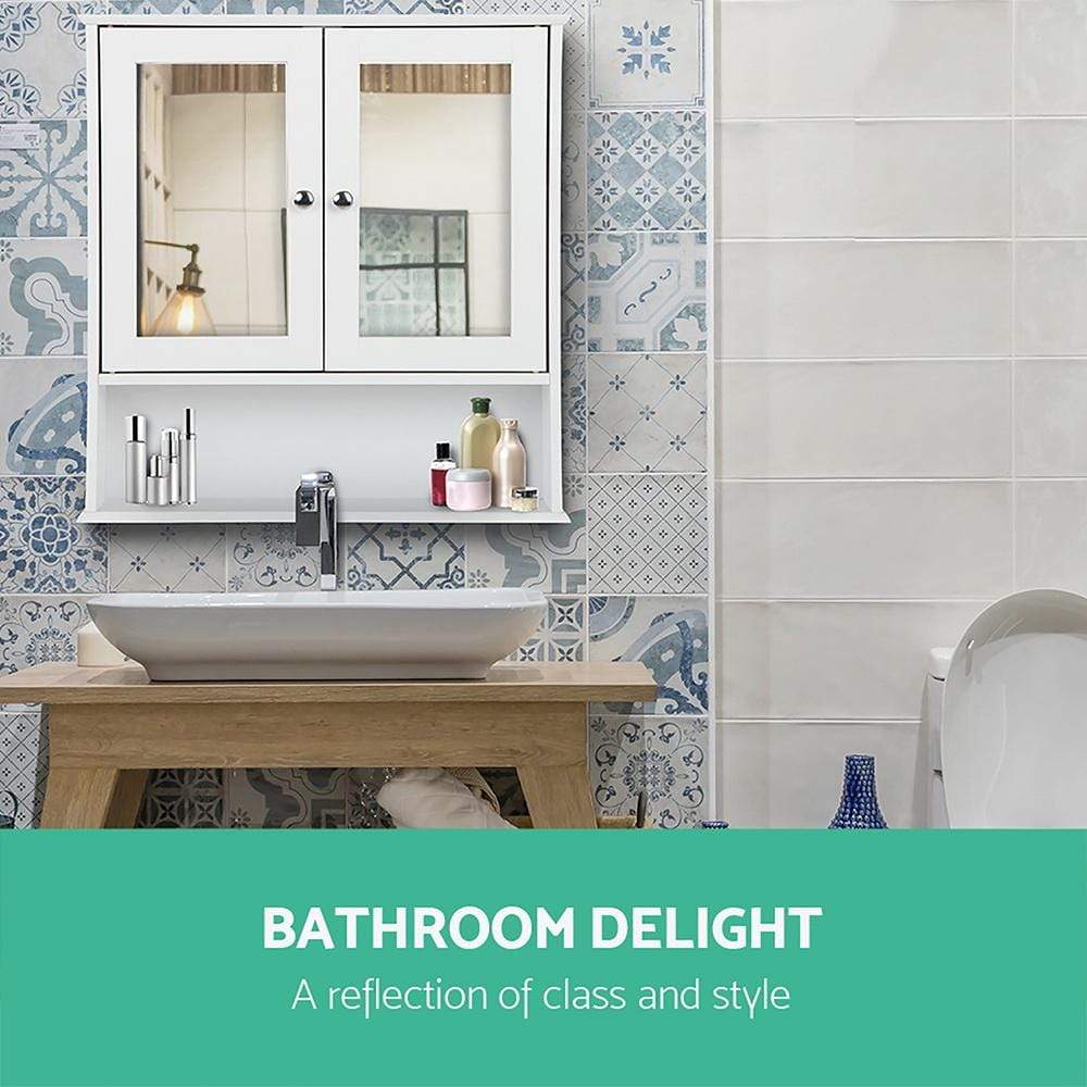 Artiss Bathroom Tallboy Storage Cabinet with Mirror - White - Newstart Furniture