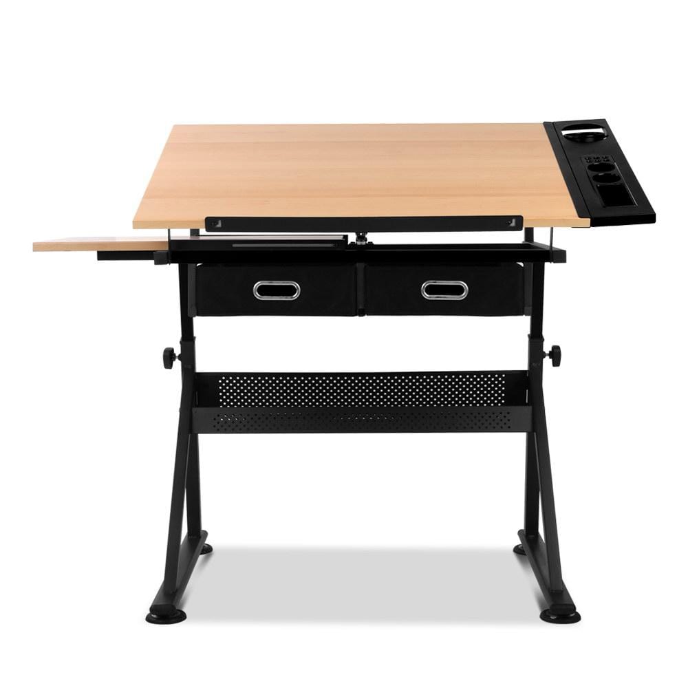 Artiss Tilt Drafting Table Stool Set - Natural & Black - Newstart Furniture