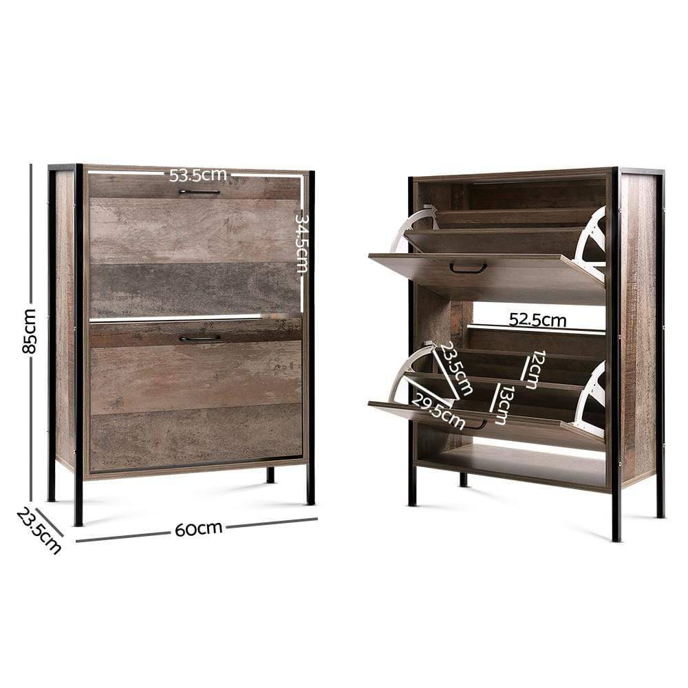 Artiss 12 Pair Wooden Vintage Shoe Rack Storage Cabinet - Wood - Newstart Furniture