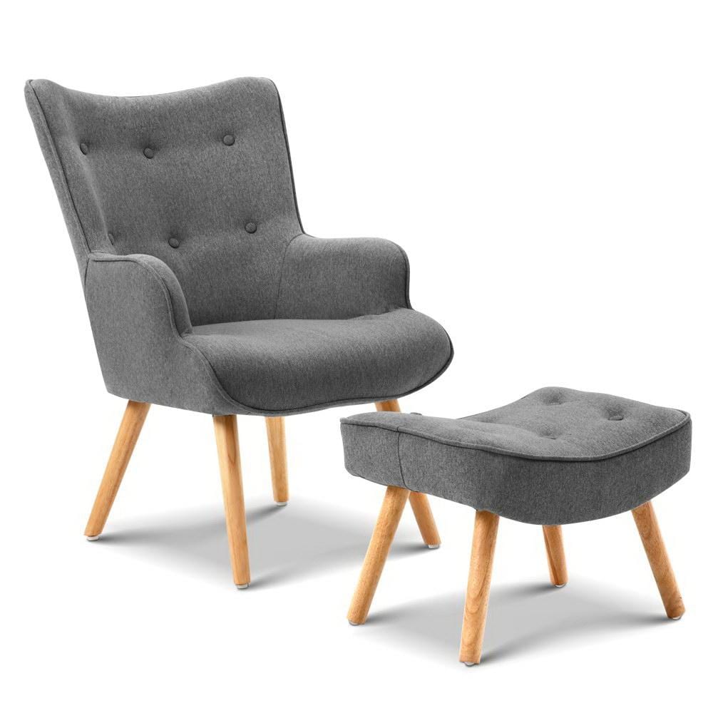 Artiss Armchair and Ottoman - Grey - Newstart Furniture