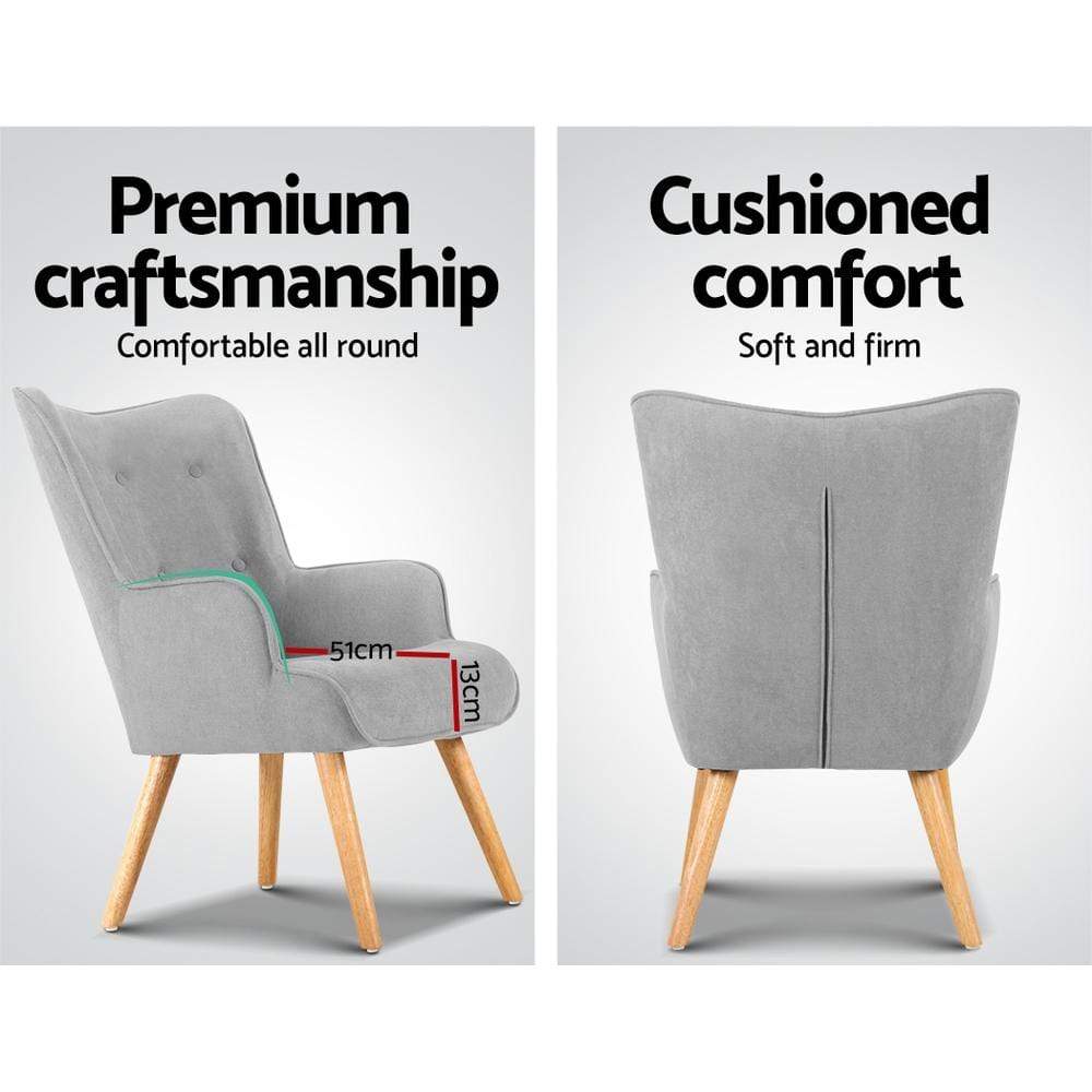 Artiss Armchair and Ottoman - Light Grey - Newstart Furniture