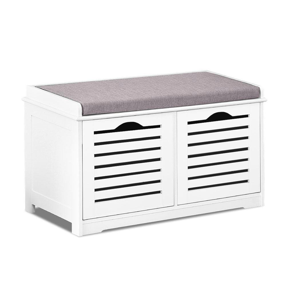 Artiss Fabric Shoe Bench with Drawers - White & Grey - Newstart Furniture