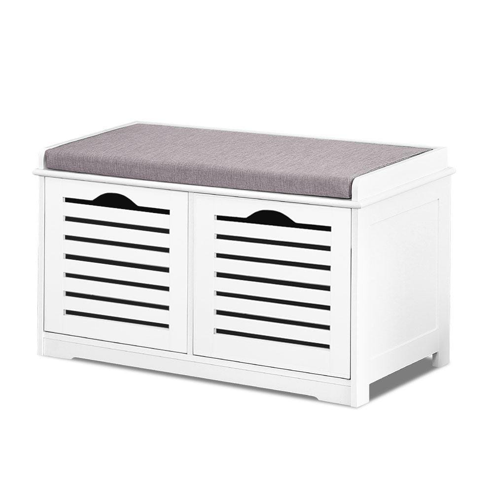 Artiss Fabric Shoe Bench with Drawers - White & Grey - Newstart Furniture