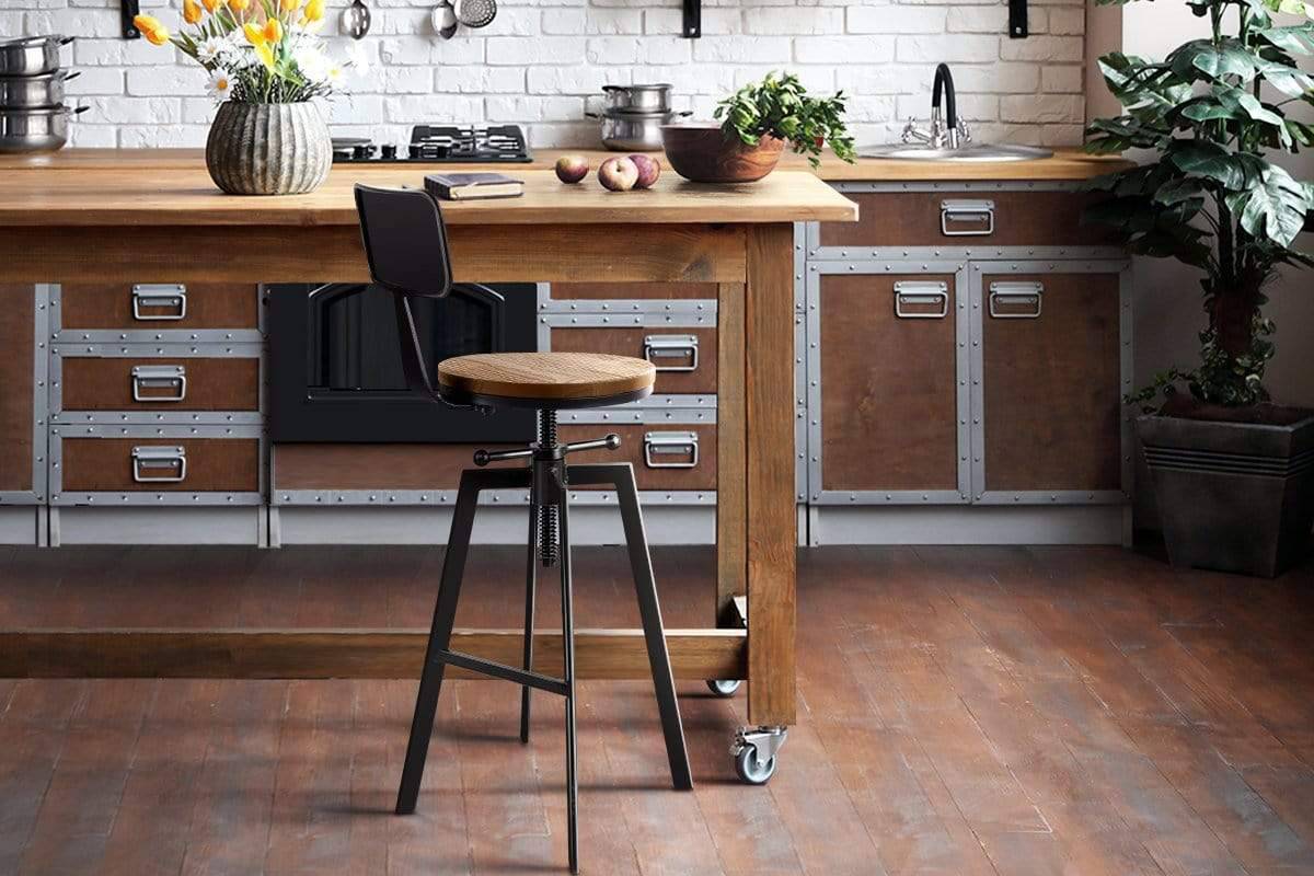 Artiss Rustic Industrial Style Metal Bar Stool - Black and Wood - Newstart Furniture