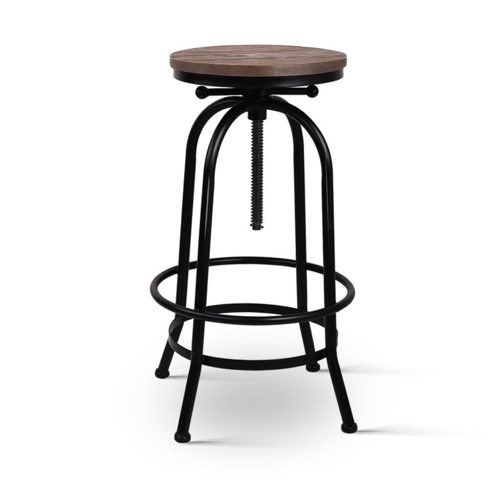 Artiss Bar Stool Industrial Round Seat Wood Metal - Black and Brown - Newstart Furniture
