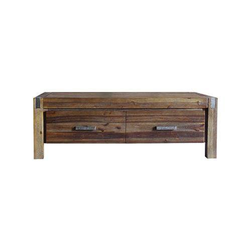 Coffee Table Solid Acacia Wood & Veneer 2 Drawers Storage Oak Colour - Newstart Furniture