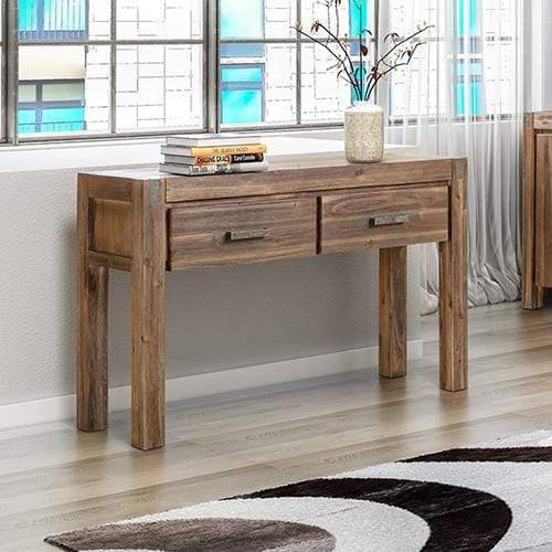 Hall Table 2 Storage Drawers Solid Acacia Wooden Frame Hallway in Chocolate Color - Newstart Furniture
