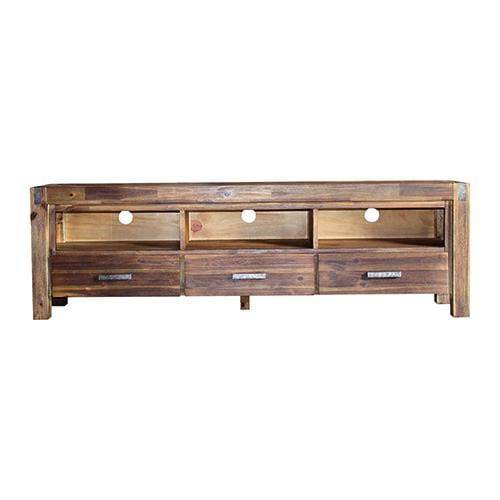 TV Cabinet with 3 Storage Drawers with Shelf Solid Acacia Wooden Frame Entertainment Unit in Chocolate Colour - Newstart Furniture