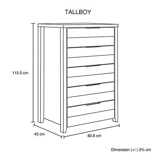 Cielo Tallboy White Bedroom Drawer Cabinet Ash - Newstart Furniture