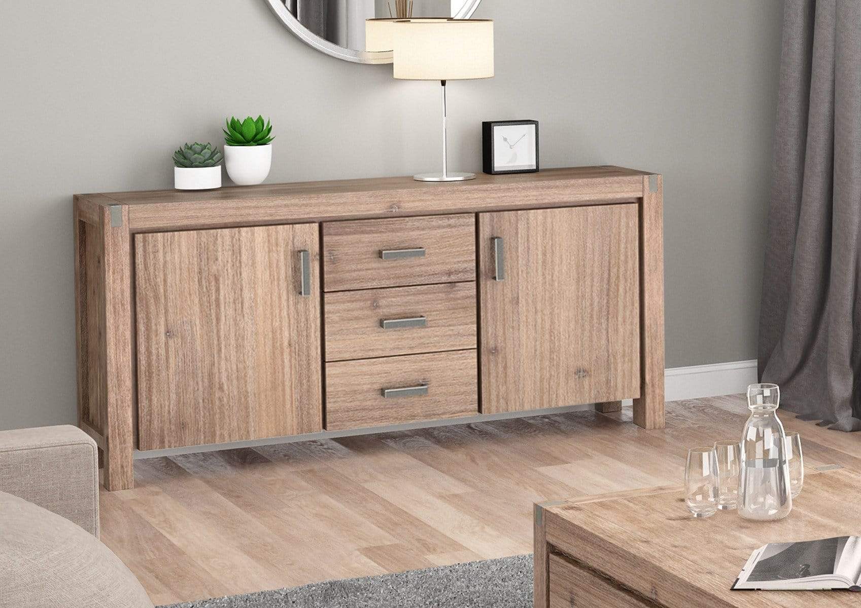 NOWRA Buffet Oak 3 Drawer - Newstart Furniture