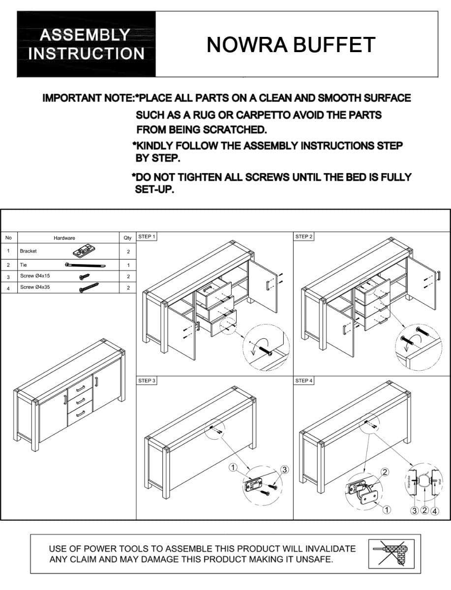 NOWRA Buffet Oak 3 Drawer - Newstart Furniture