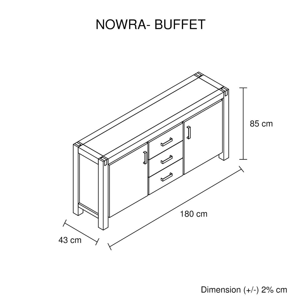 NOWRA Buffet Oak 3 Drawer - Newstart Furniture