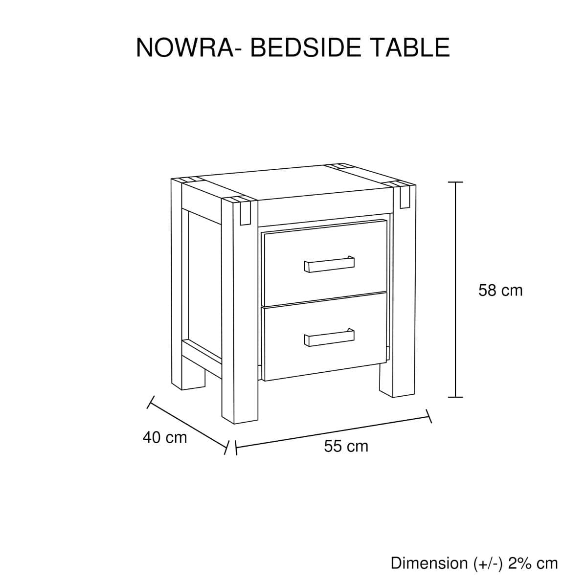 Nowra 2 Drawer Bedside Table - Newstart Furniture