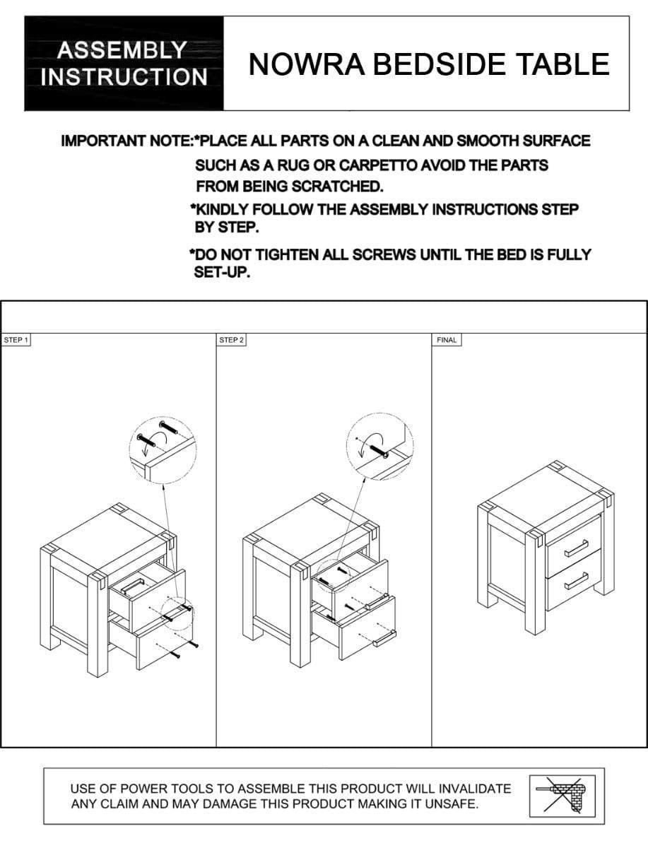 Nowra 2 Drawer Bedside Table - Newstart Furniture