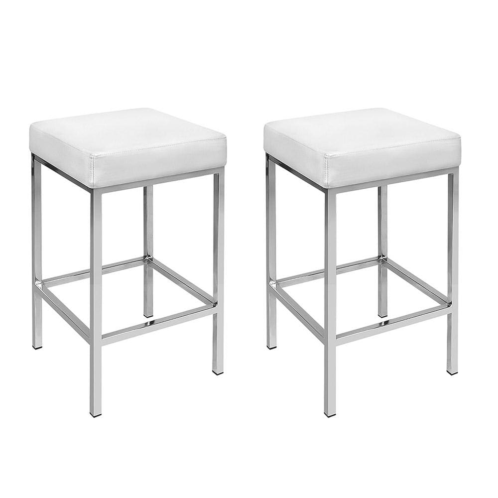 Artiss Set of 2 PU Leather Backless Bar Stools - White and Chrome - Newstart Furniture