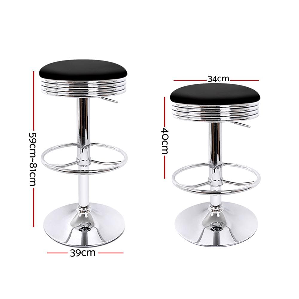 Artiss Set of 2 Backless PU Leather Bar Stools - Black and Chrome - Newstart Furniture