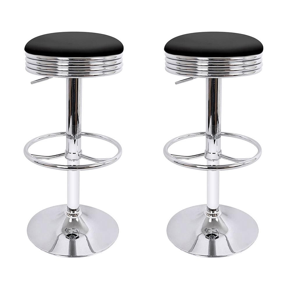 Artiss Set of 2 Backless PU Leather Bar Stools - Black and Chrome - Newstart Furniture