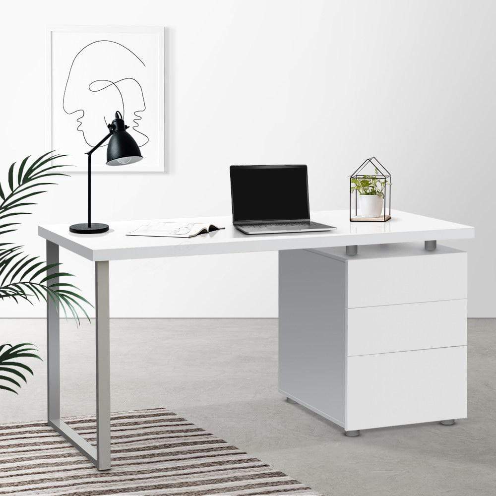 Artiss Metal Desk with 3 Drawers - White - Newstart Furniture