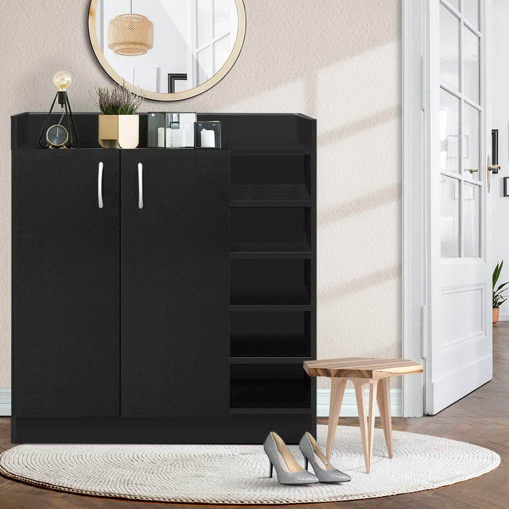 Artiss 2 Doors Shoe Cabinet Storage Cupboard - Black - Newstart Furniture