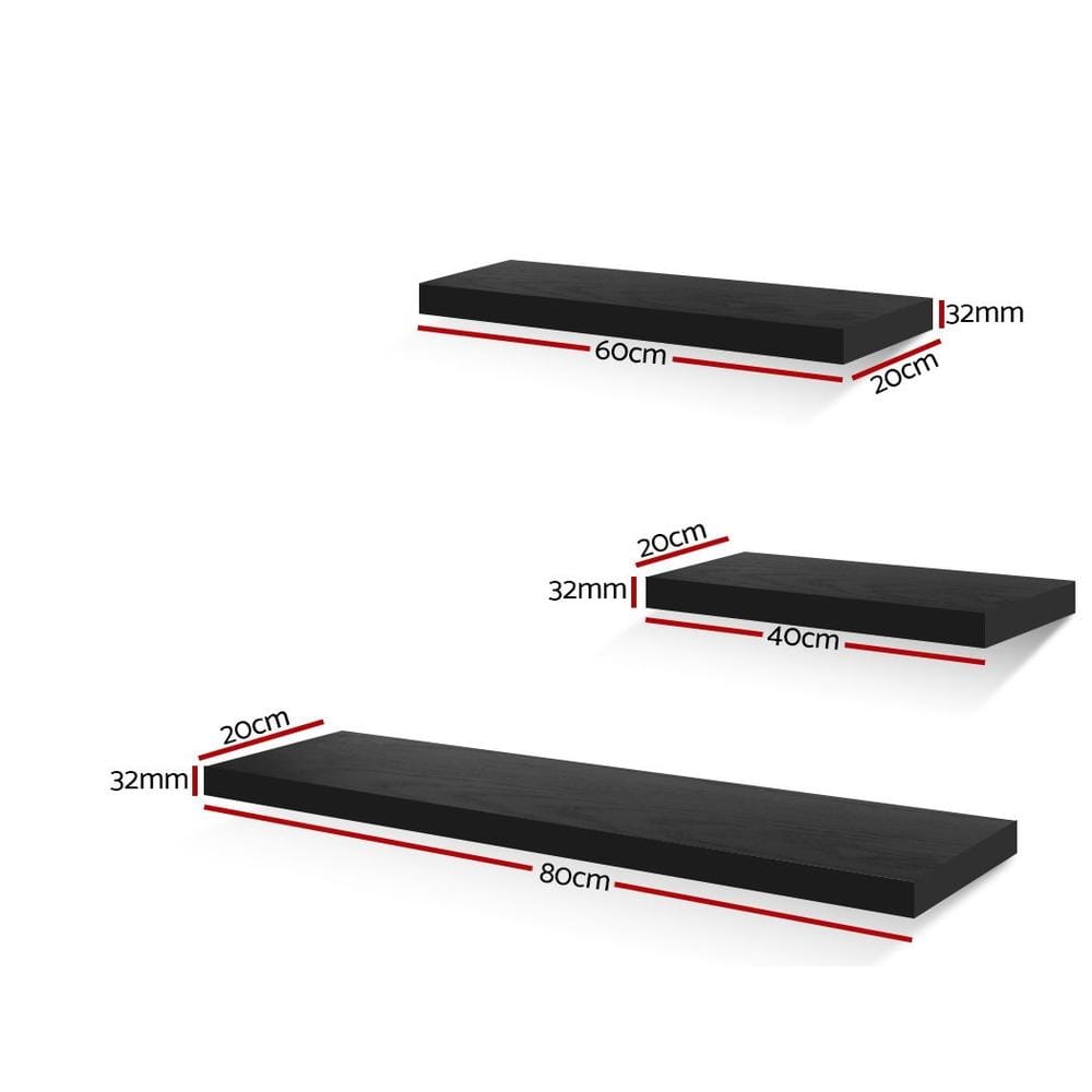 Artiss 3 Piece Floating Wall Shelves - Black - Newstart Furniture