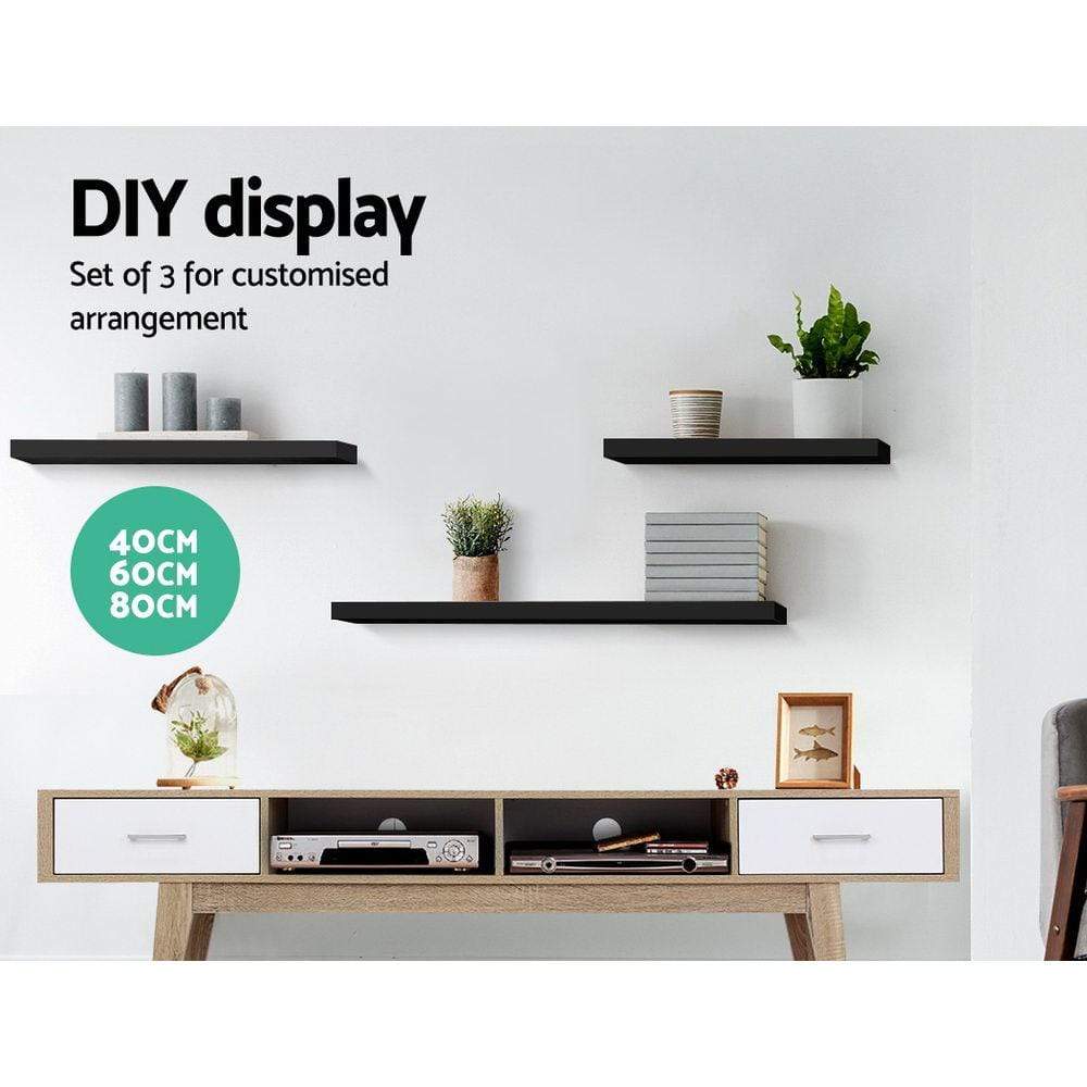 Artiss 3 Piece Floating Wall Shelves - Black - Newstart Furniture