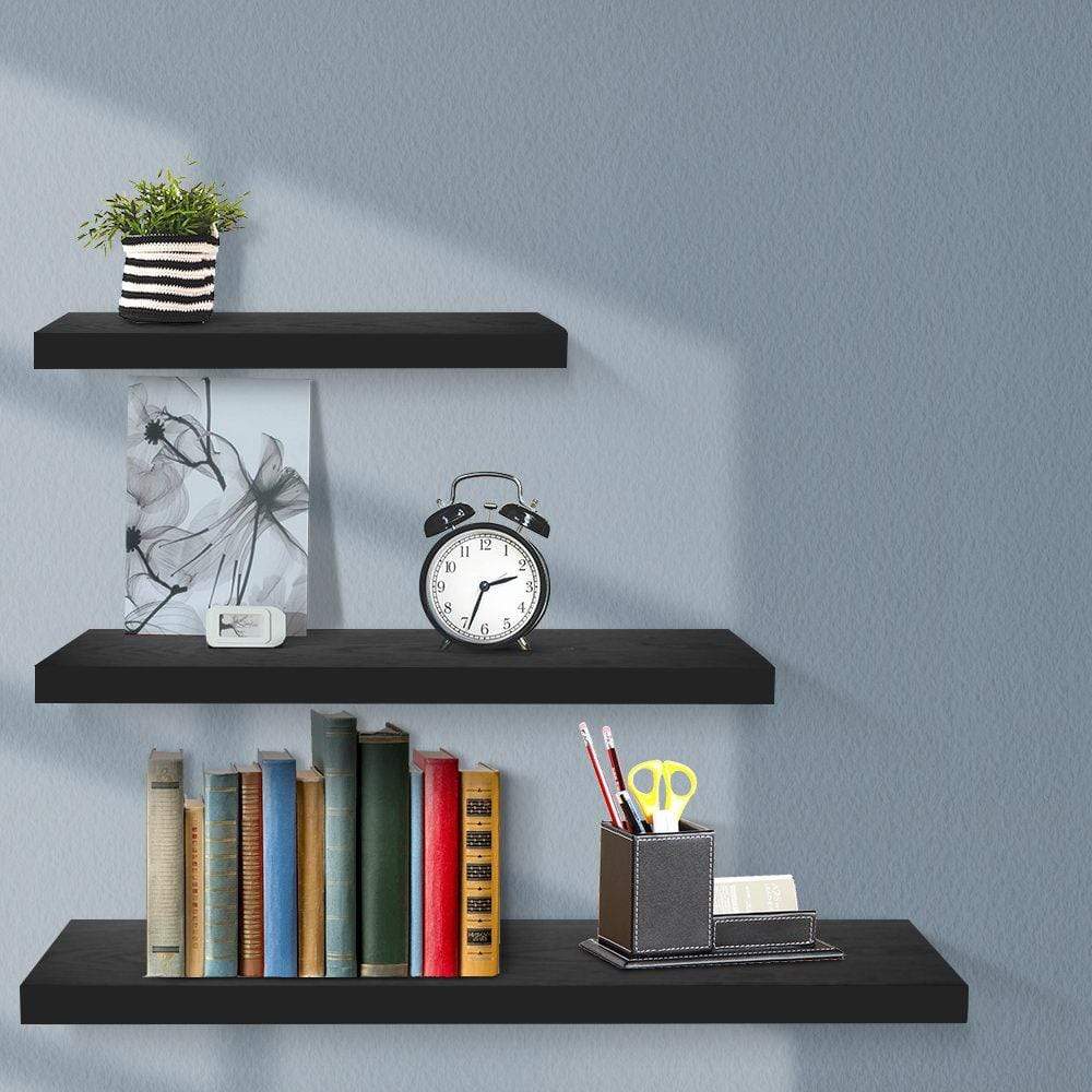 Artiss 3 Piece Floating Wall Shelves - Black - Newstart Furniture