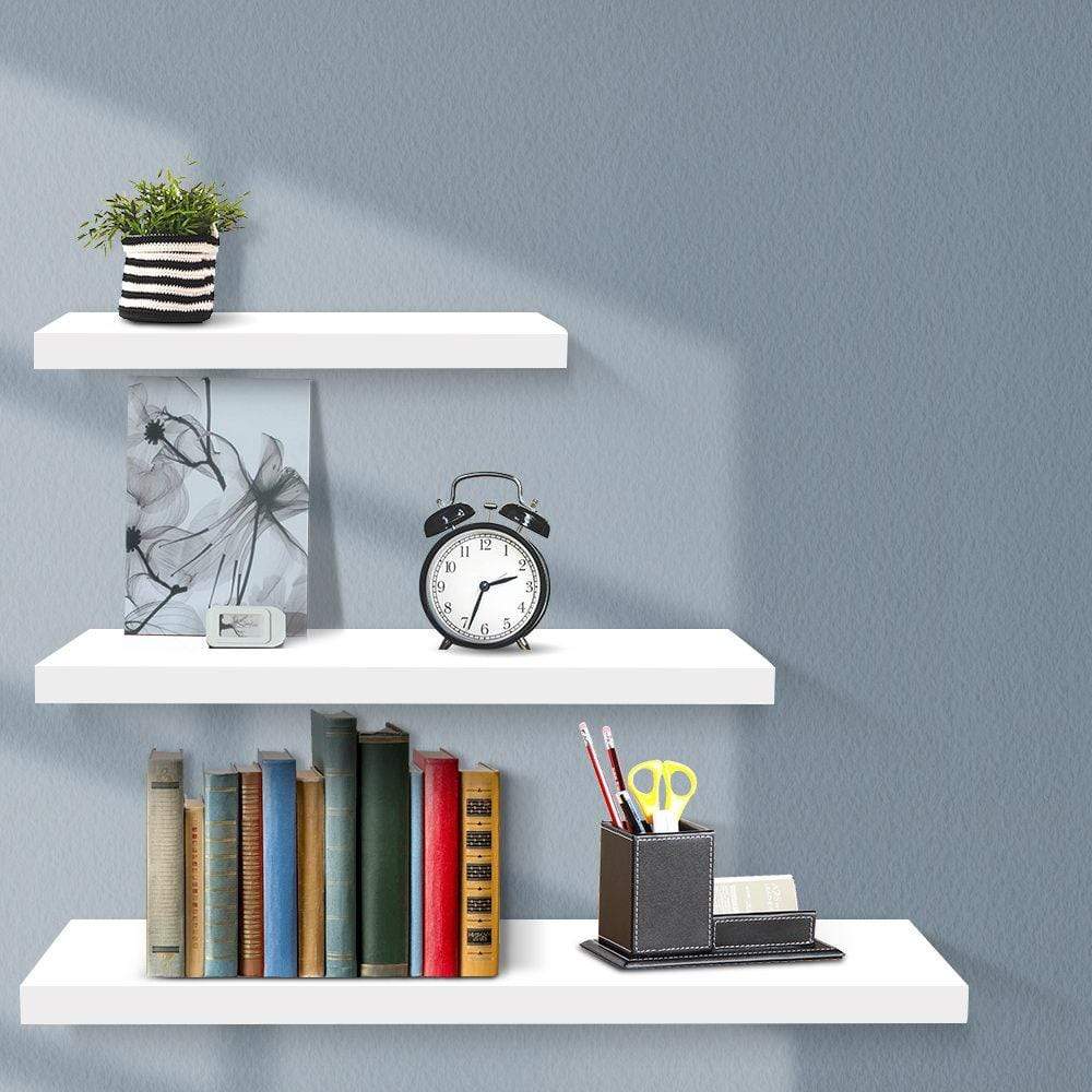 Artiss 3 Piece Floating Wall Shelves - White - Newstart Furniture
