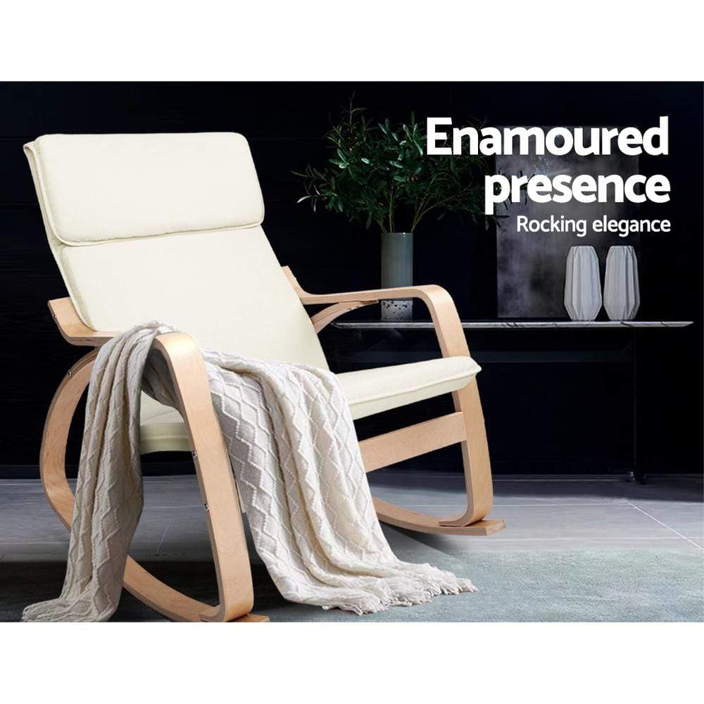 Artiss Fabric Rocking Armchair - Beige - Newstart Furniture