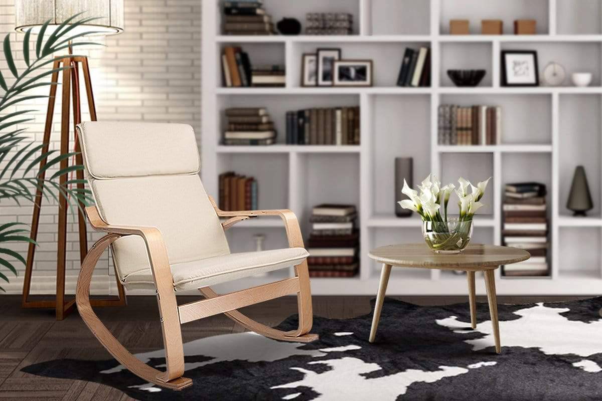 Artiss Fabric Rocking Armchair - Beige - Newstart Furniture