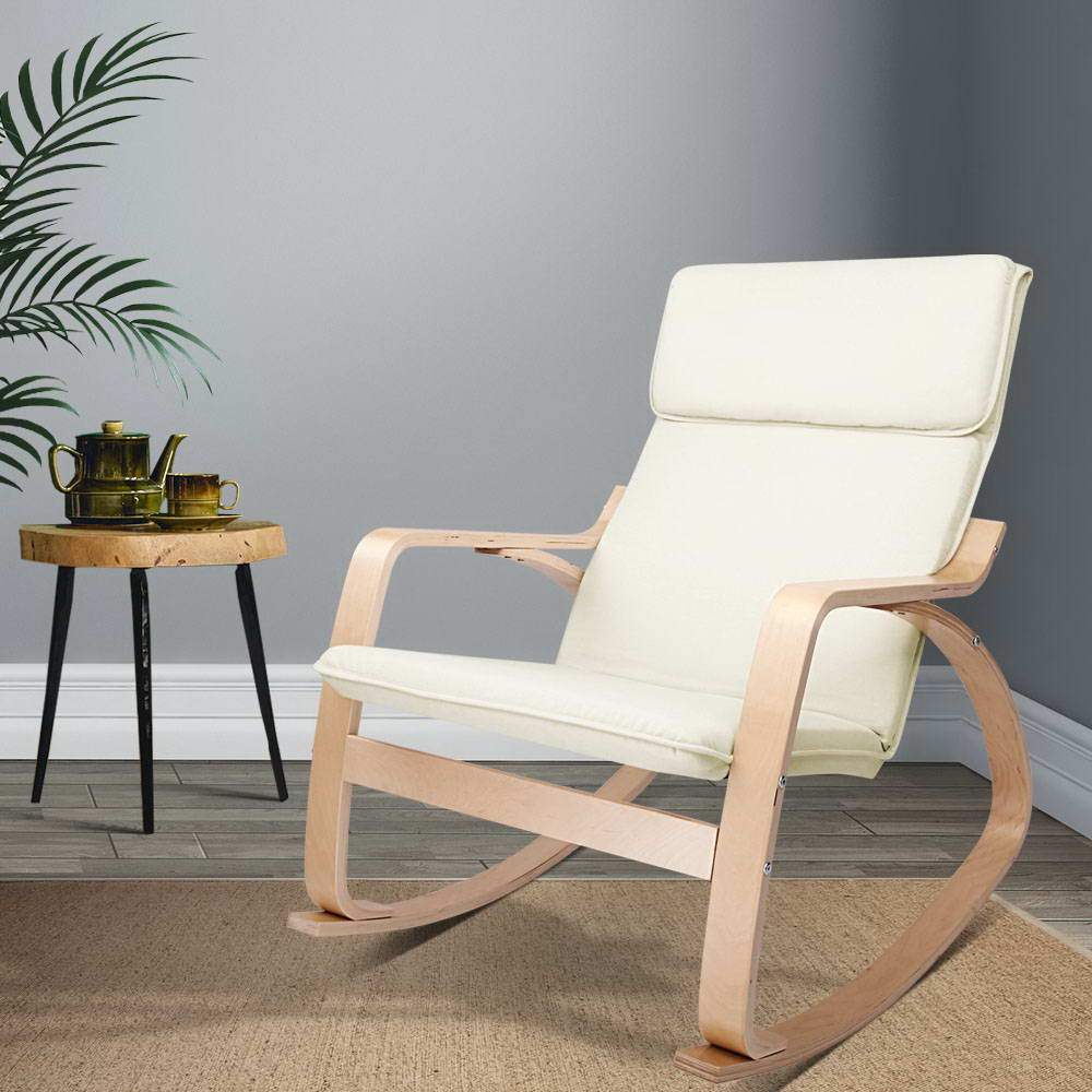 Artiss Fabric Rocking Armchair - Beige - Newstart Furniture