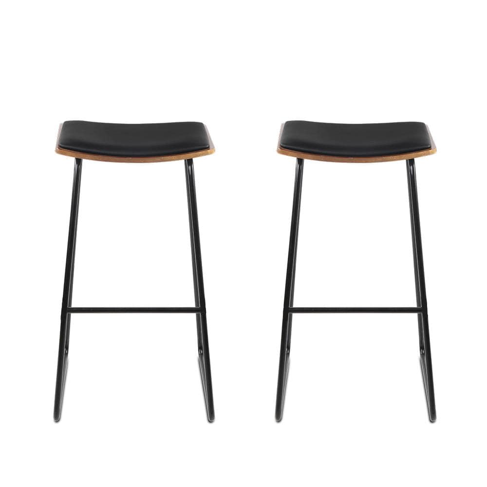 Artiss Set of 2 Backless PU Leather Bar Stools - Black and Wood - Newstart Furniture