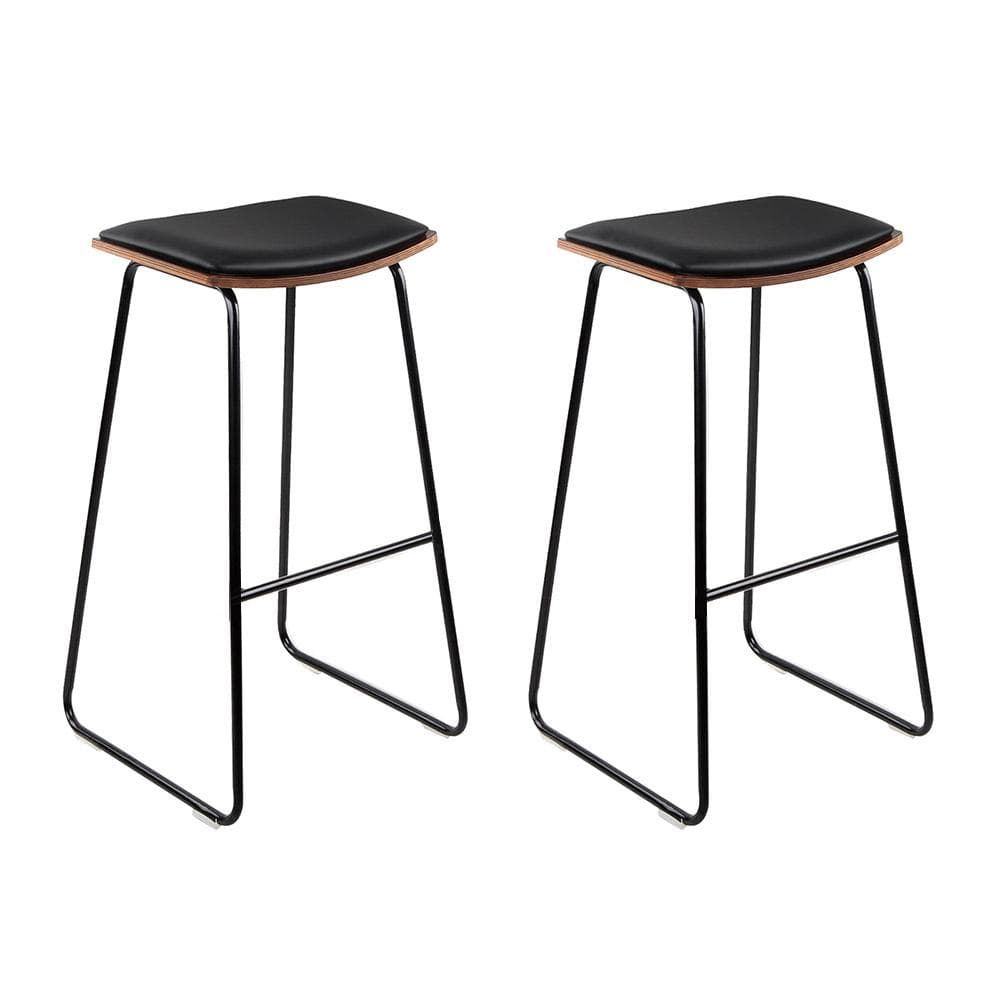 Artiss Set of 2 Backless PU Leather Bar Stools - Black and Wood - Newstart Furniture