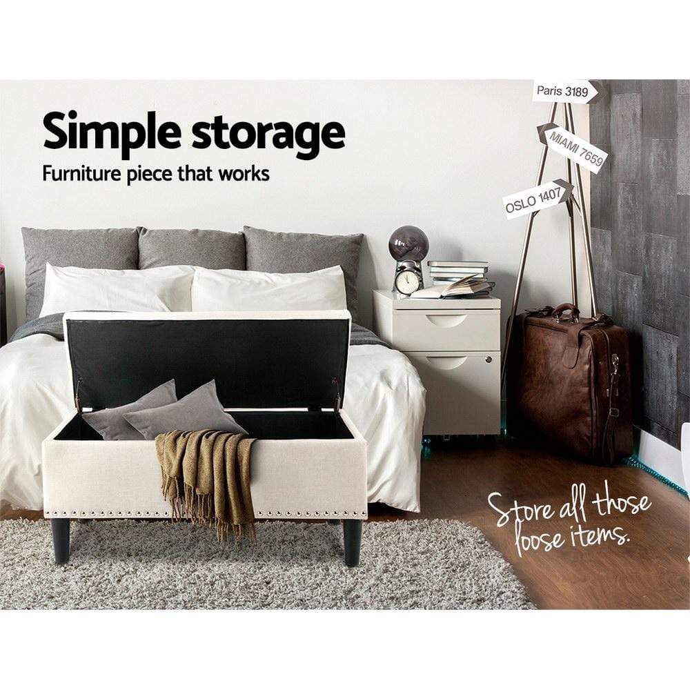 Artiss Fabric Storage Ottoman - Taupe - Newstart Furniture