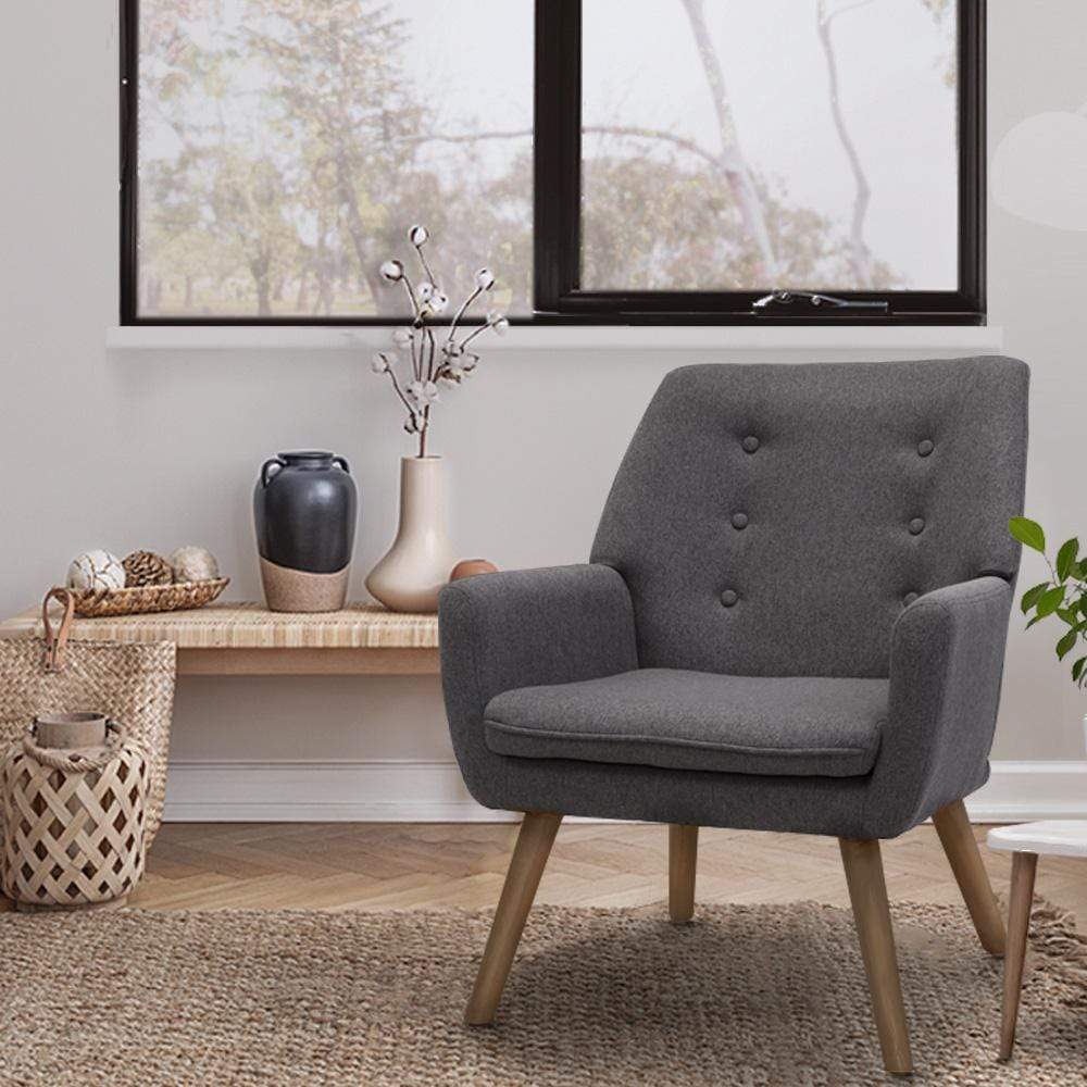 Artiss Fabric Dining Armchair - Grey - Newstart Furniture