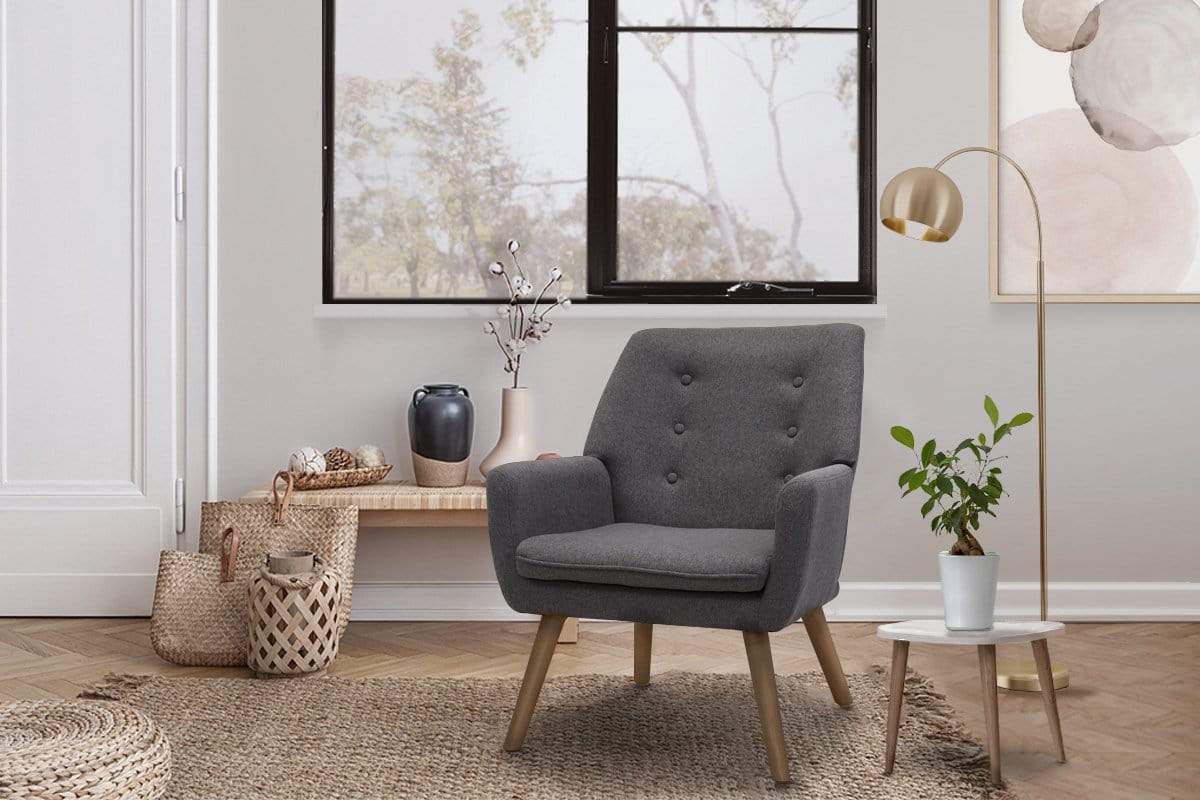 Artiss Fabric Dining Armchair - Grey - Newstart Furniture