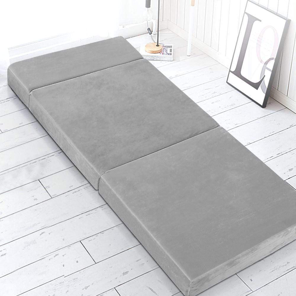 Giselle Bedding Folding Foam Mattress Portable Sofa Bed Lounge Chair Velvet Light Grey - Newstart Furniture